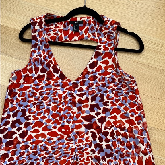 H&M Orange Blue Animal Print Maxi Dress Front Pleat Cutout Back Size 8 - Picture 4 of 9